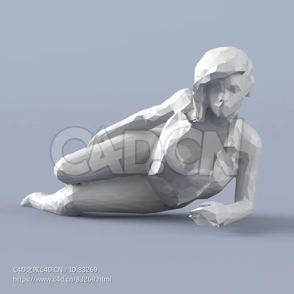 低面多边形卡通人物侧躺的性感女人模型 - C4D之家 - 088.jpg