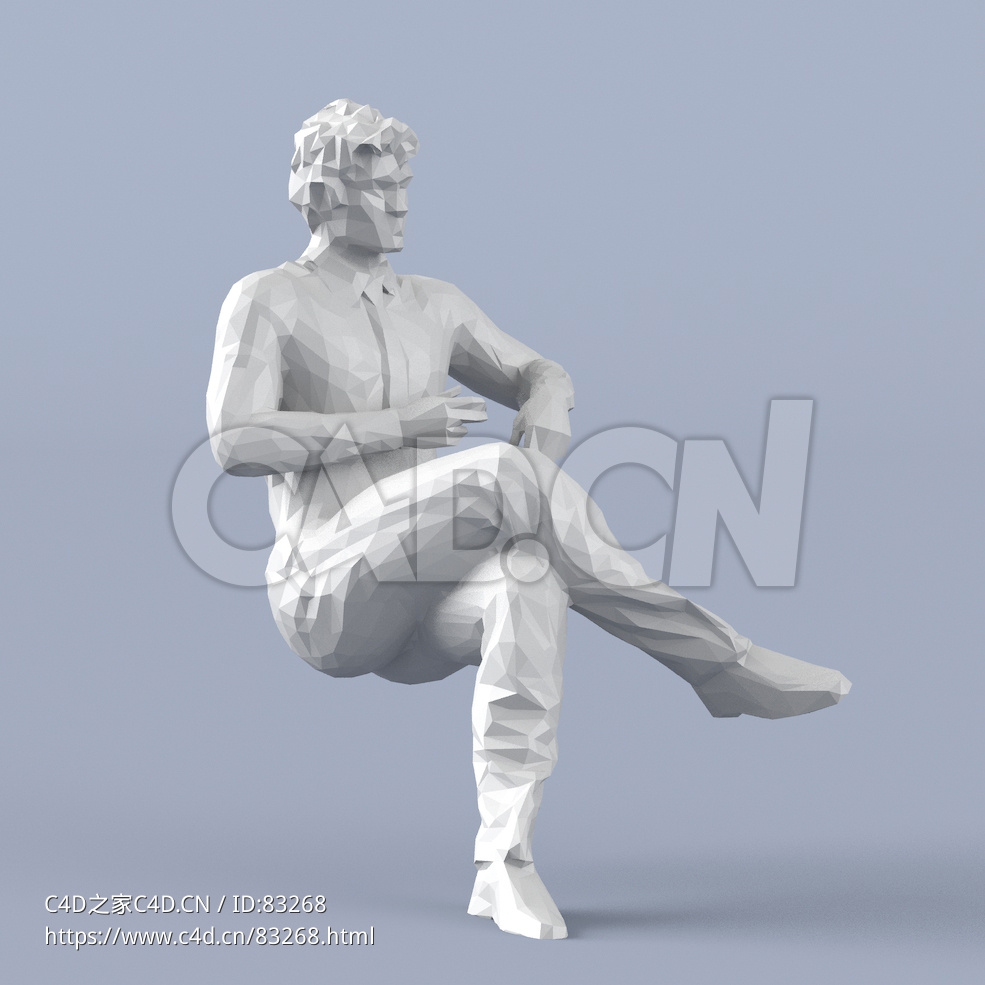 低面多边形卡通人物坐着翘腿聊天的男人模型 - C4D之家 - 087.jpg