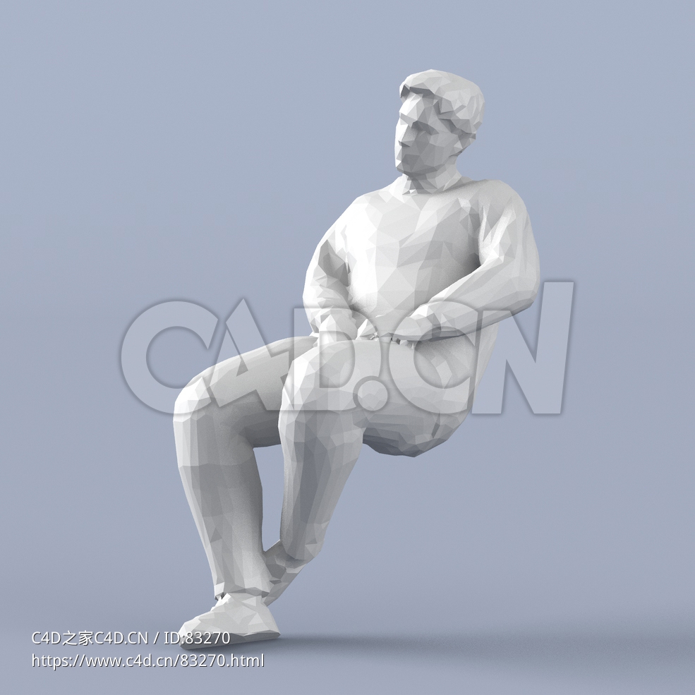 低面多边形卡通人物坐着凝望的男性模型 - C4D之家 - 089.jpg