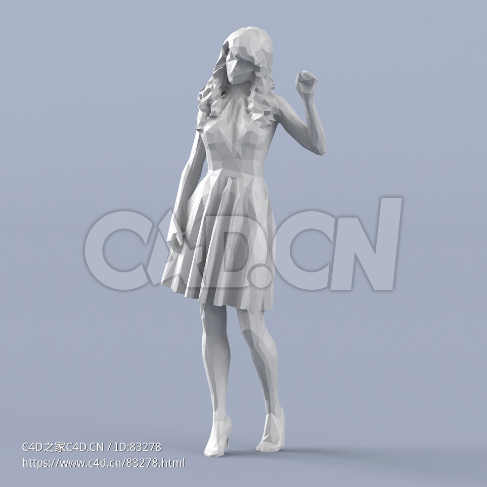 低面多边形卡通人物穿长裙敲门的女人模型 - C4D之家 - 097.jpg