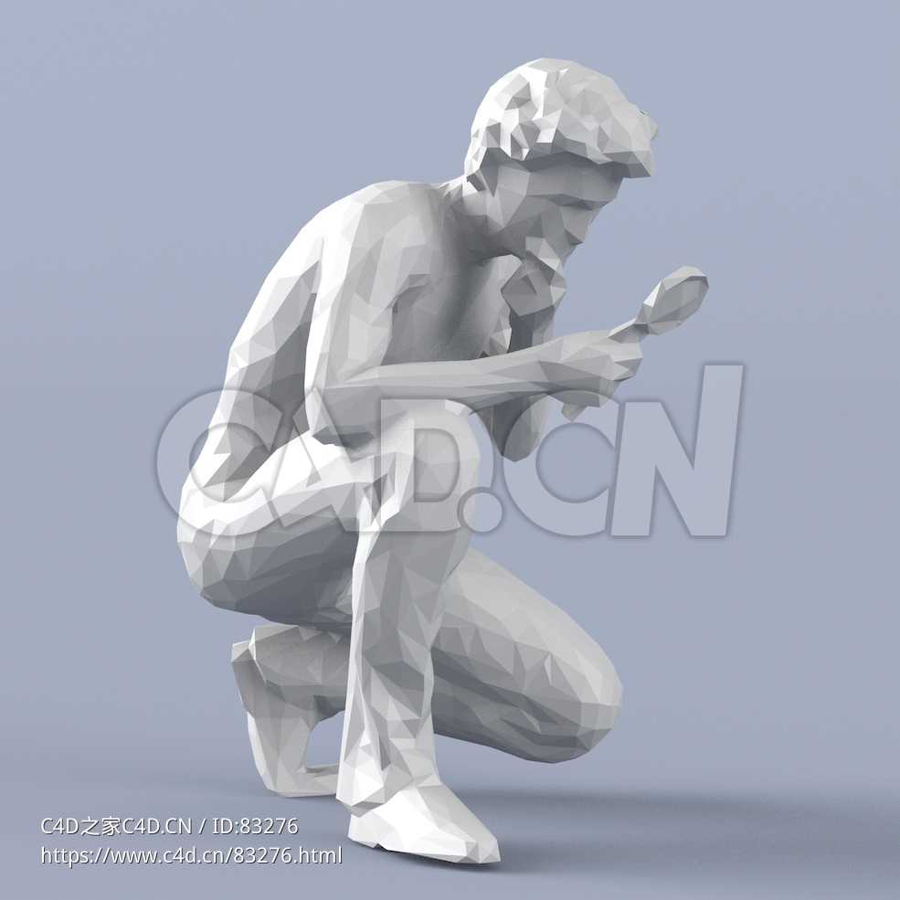 低面多边形卡通人物男人半蹲地上拿放大镜观察模型 - C4D之家 - 095.jpg