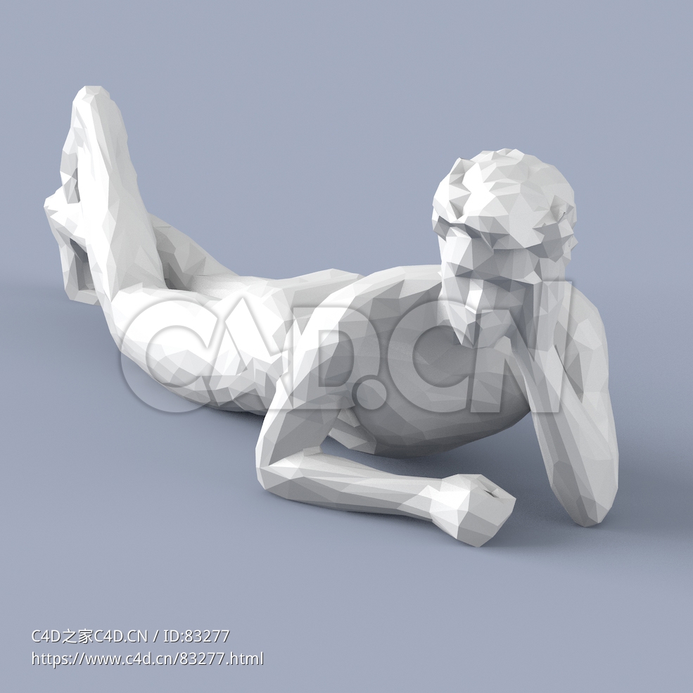 低面多边形卡通人物爬在地上托腮思考的男人模型 - C4D之家 - 096.jpg