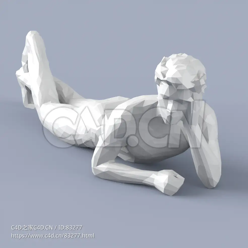 低面多边形卡通人物爬在地上托腮思考的男人模型 - C4D之家 - 096.jpg
