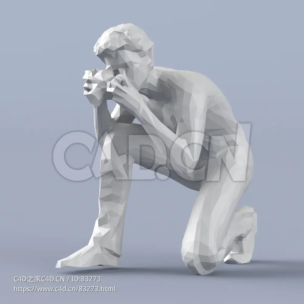 低面多边形卡通人物半蹲拍摄的男孩模型 - C4D之家 - 092.jpg