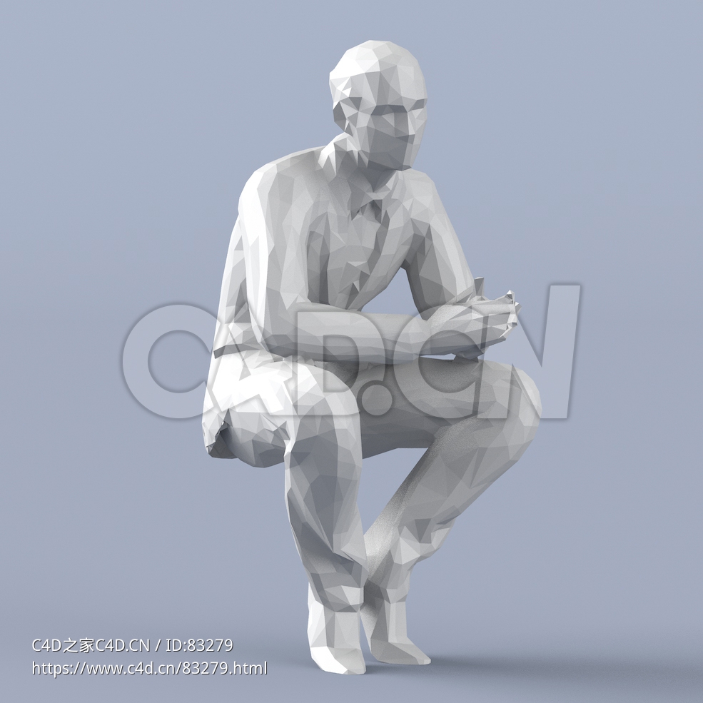 低面多边形卡通人物坐着鼓掌的男人模型 - C4D之家 - 098.jpg
