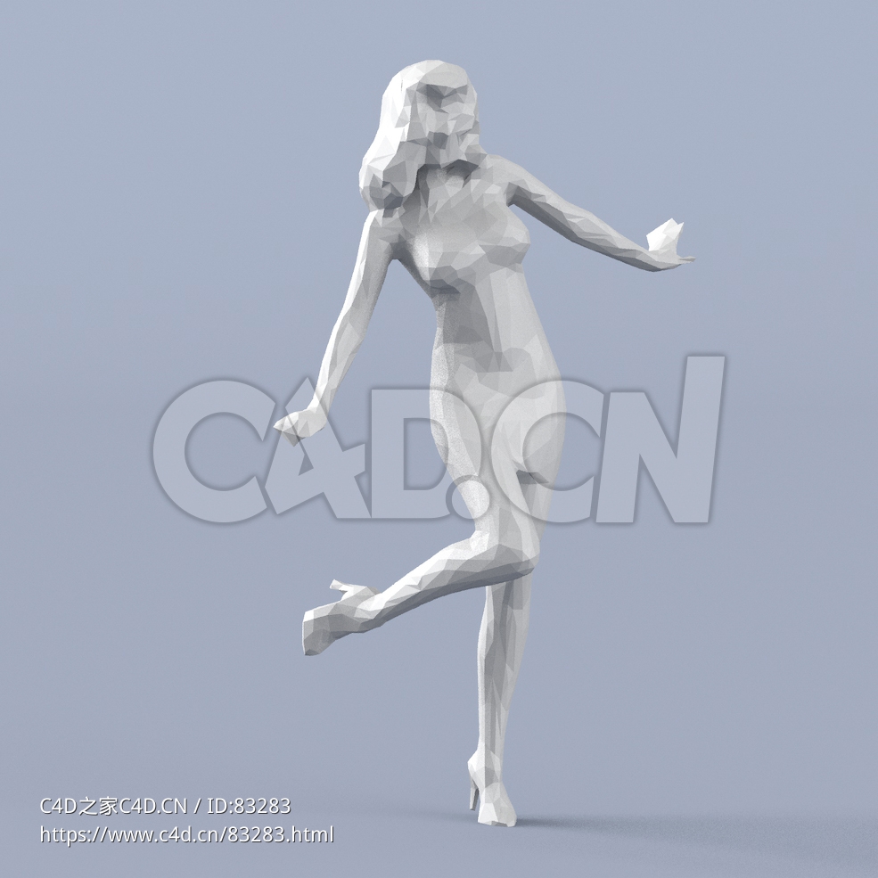 低面多边形卡通人物抬脚的性感女神模型 - C4D之家 - 102.jpg