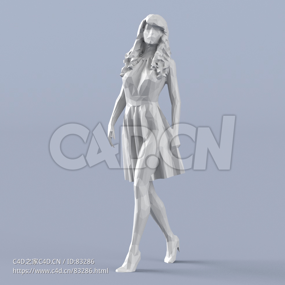 低面多边形卡通人物走路的长裙女孩模型 - C4D之家 - 105.jpg