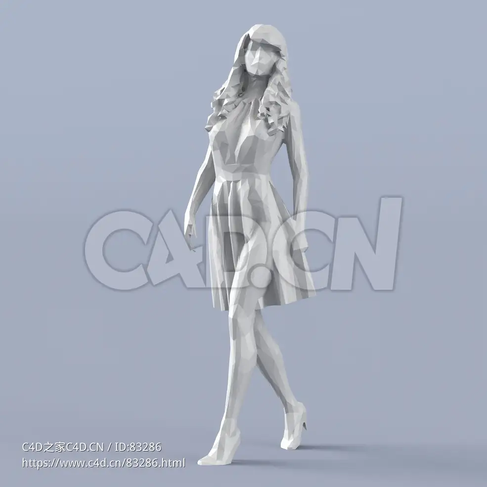 低面多边形卡通人物走路的长裙女孩模型 - C4D之家 - 105.jpg