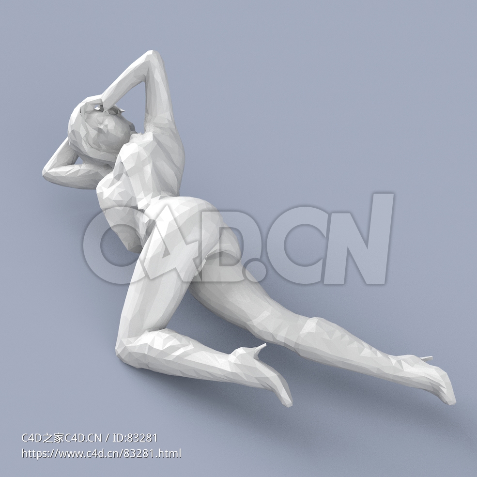 低面多边形卡通人物爬地上的女人模型 - C4D之家 - 100.jpg