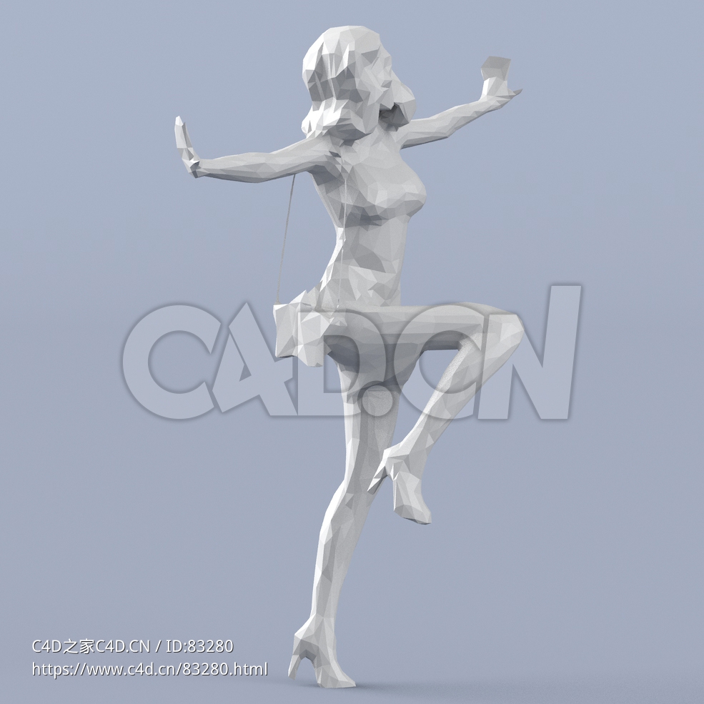 低面多边形卡通人物高兴跳起来的性感女人模型 - C4D之家 - 099.jpg