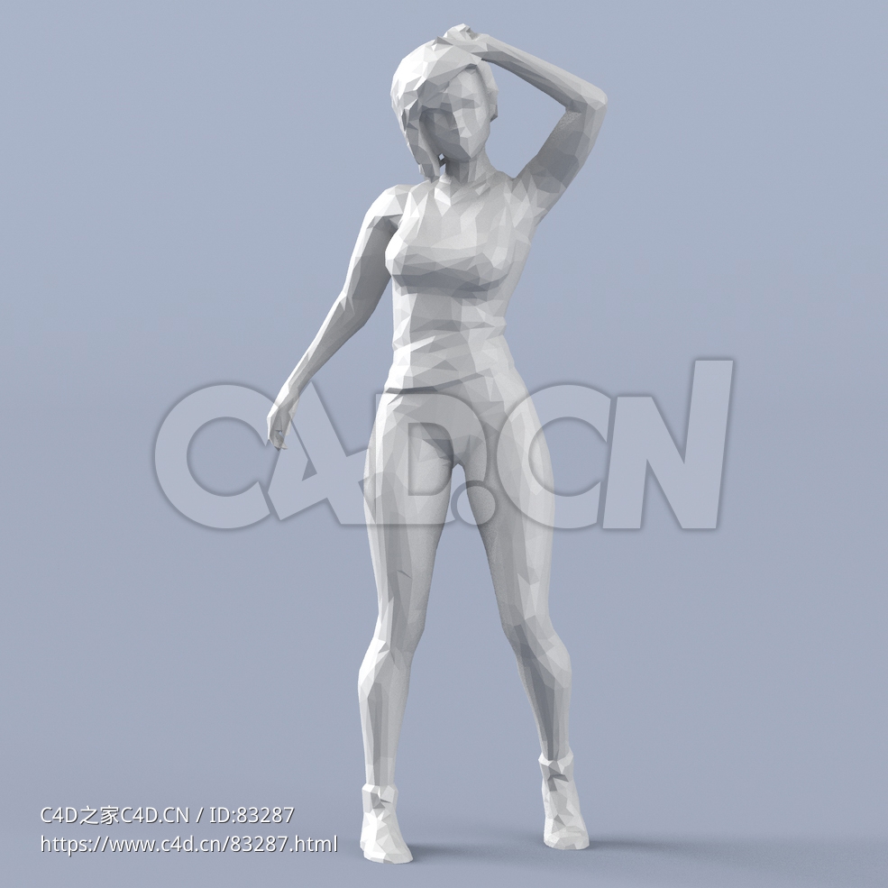低面多边形卡通人物站着单手抬起的女人模型 - C4D之家 - 106.jpg