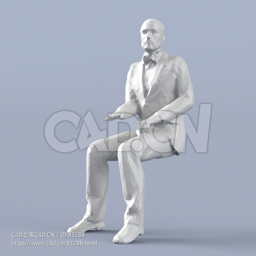 低面多边形卡通人物坐着聊天的老人模型 - C4D之家 - 107.jpg
