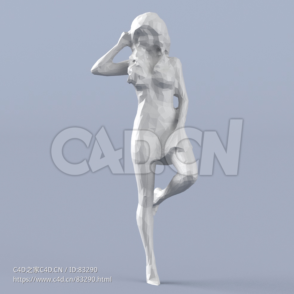 低面多边形卡通人物单抬腿的短裙女孩模型