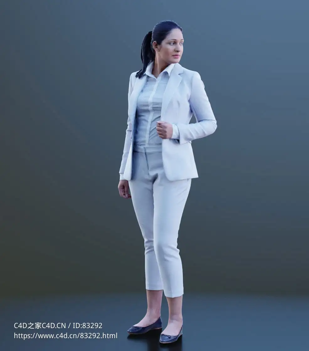 三维扫描写实人物穿西装站立回头看的国外白领女性 - C4D之家 - 002.jpg