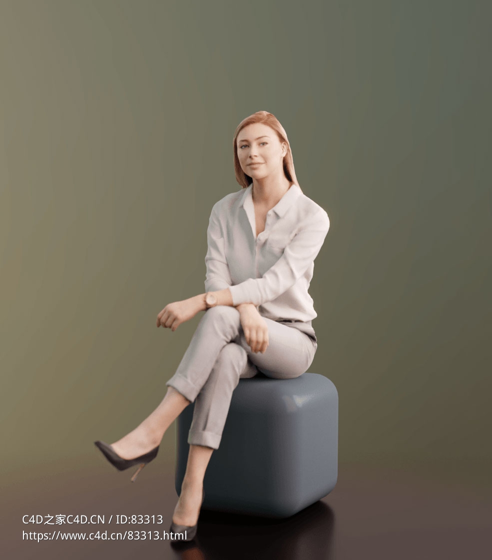 三维扫描写实人物坐着跷二郎腿的外国办公室女性 - C4D之家 - 023.jpg