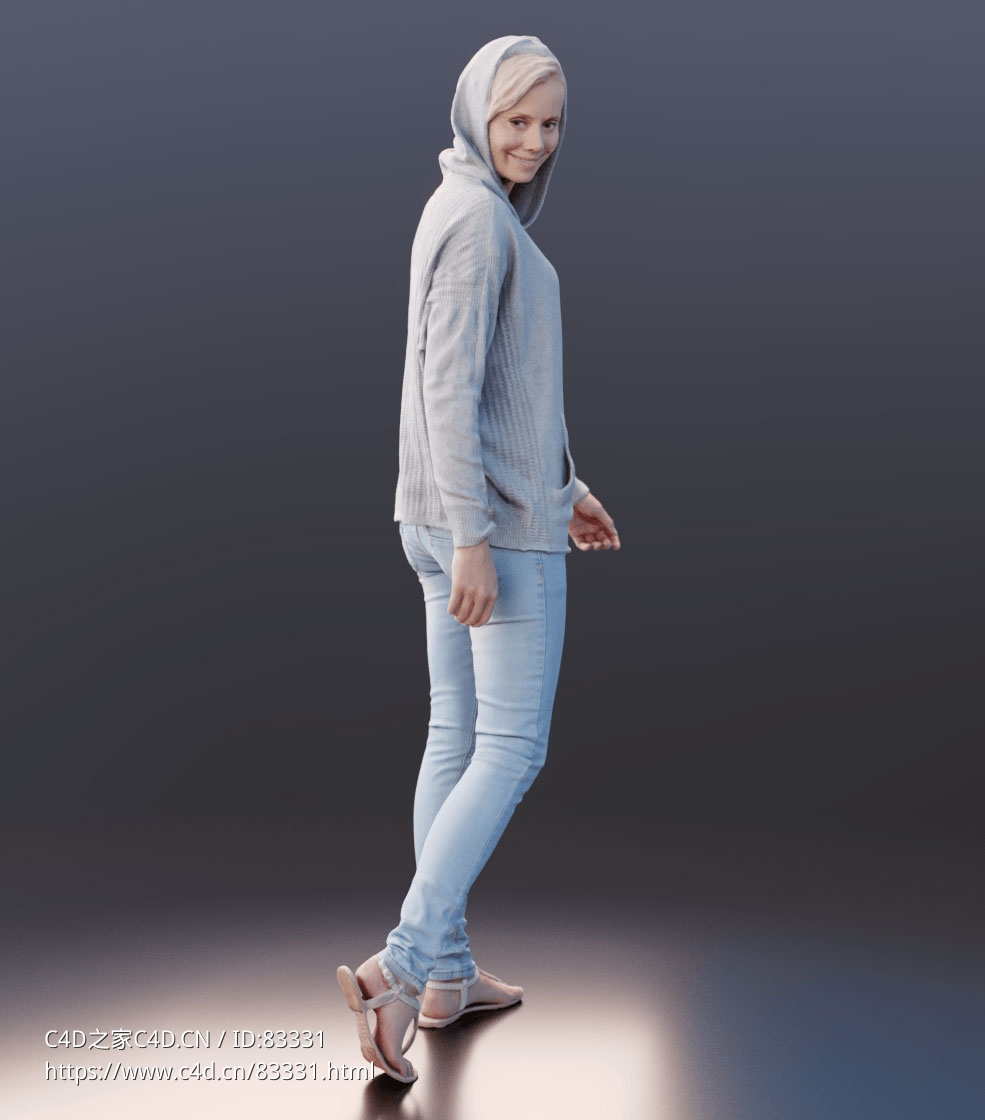 三维扫描写实人物穿连帽衫的金发女郎回头看 - C4D之家 - 041.jpg