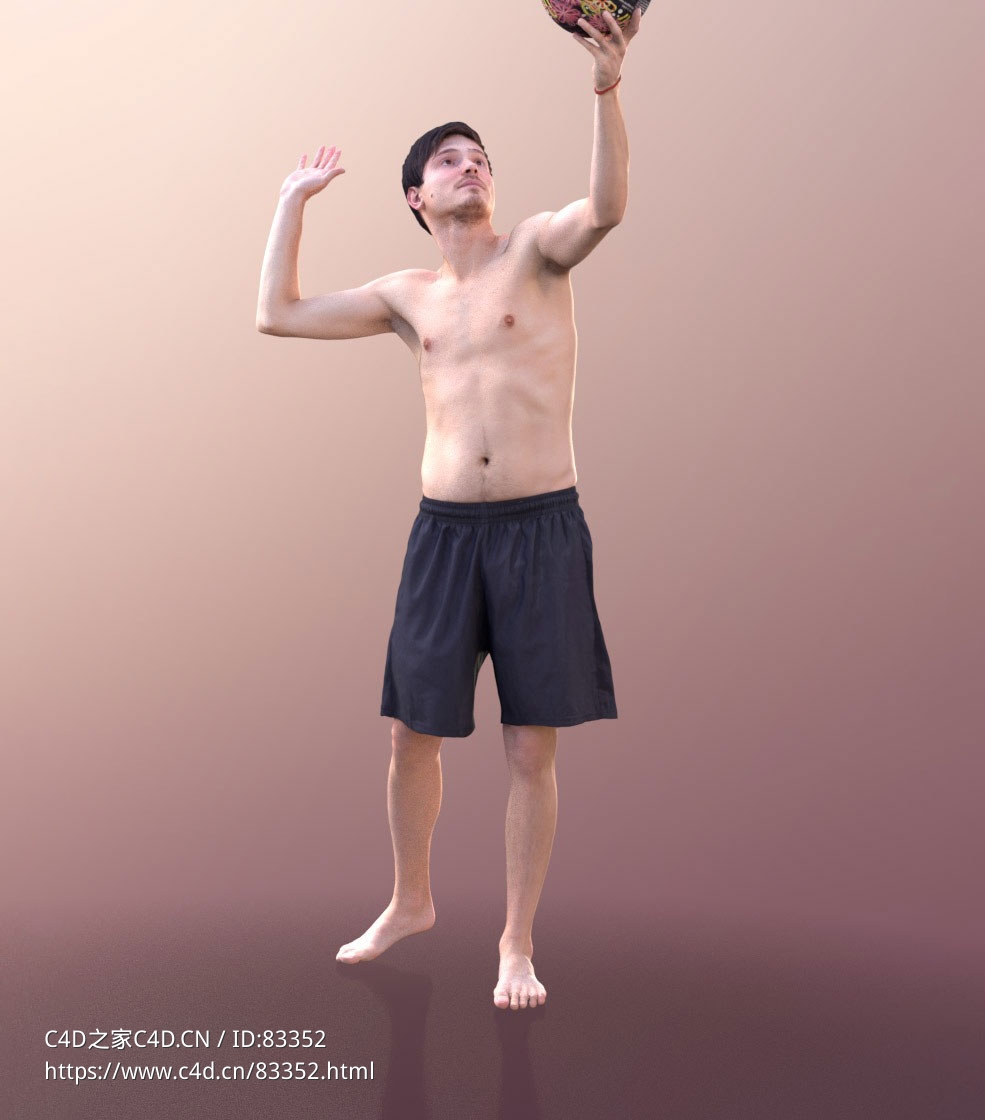 三维扫描写实人物上身裸体打沙滩球的外国男人 - C4D之家 - 062.jpg