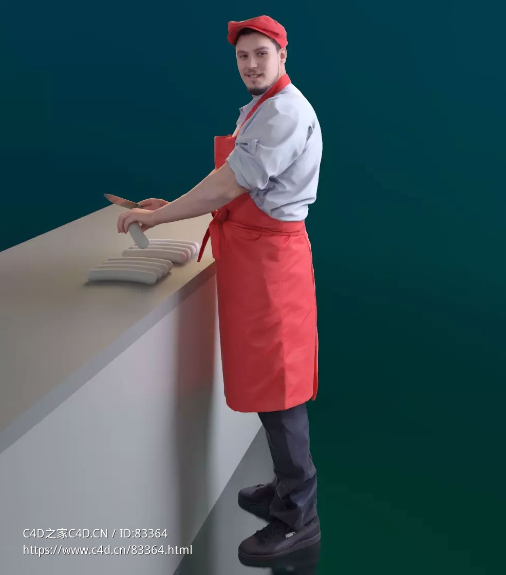 三维扫描写实人物系红围裙的国外男厨师 - C4D之家 - 074.jpg