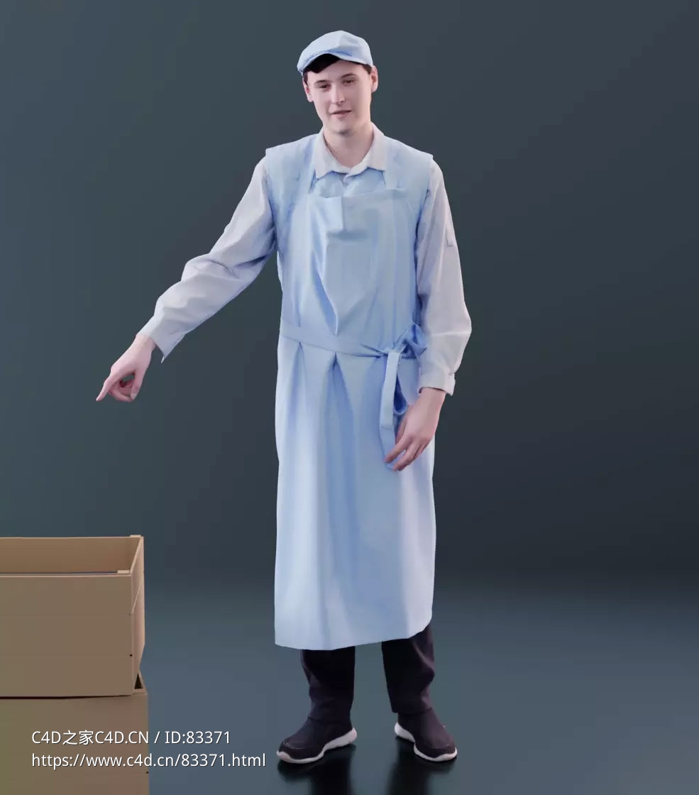 三维扫描写实人物站着用手指的国外年轻男服务员 - C4D之家 - 081.jpg