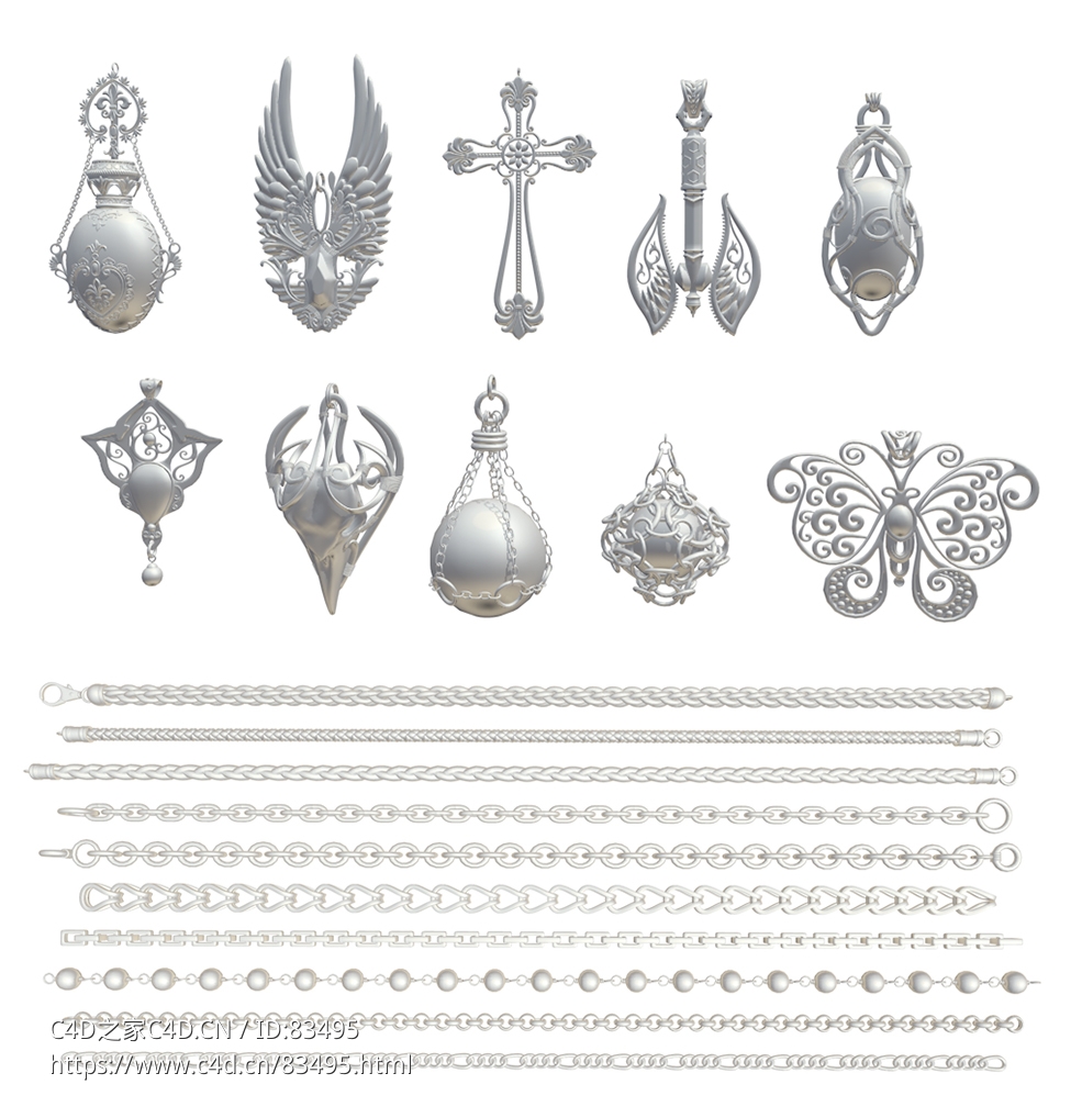 20个项链耳坠吊坠铁链条首饰模型
