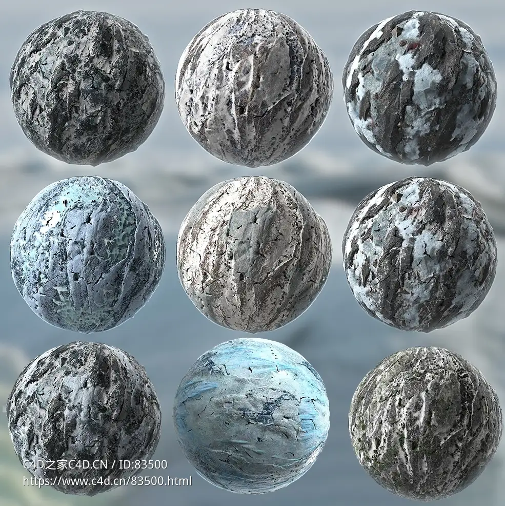 10幅冬季冰雪冰川表面贴图素材ArtStation - Winter Snow Ice Glacier Seamless PBR Texture Material Pack Bundle