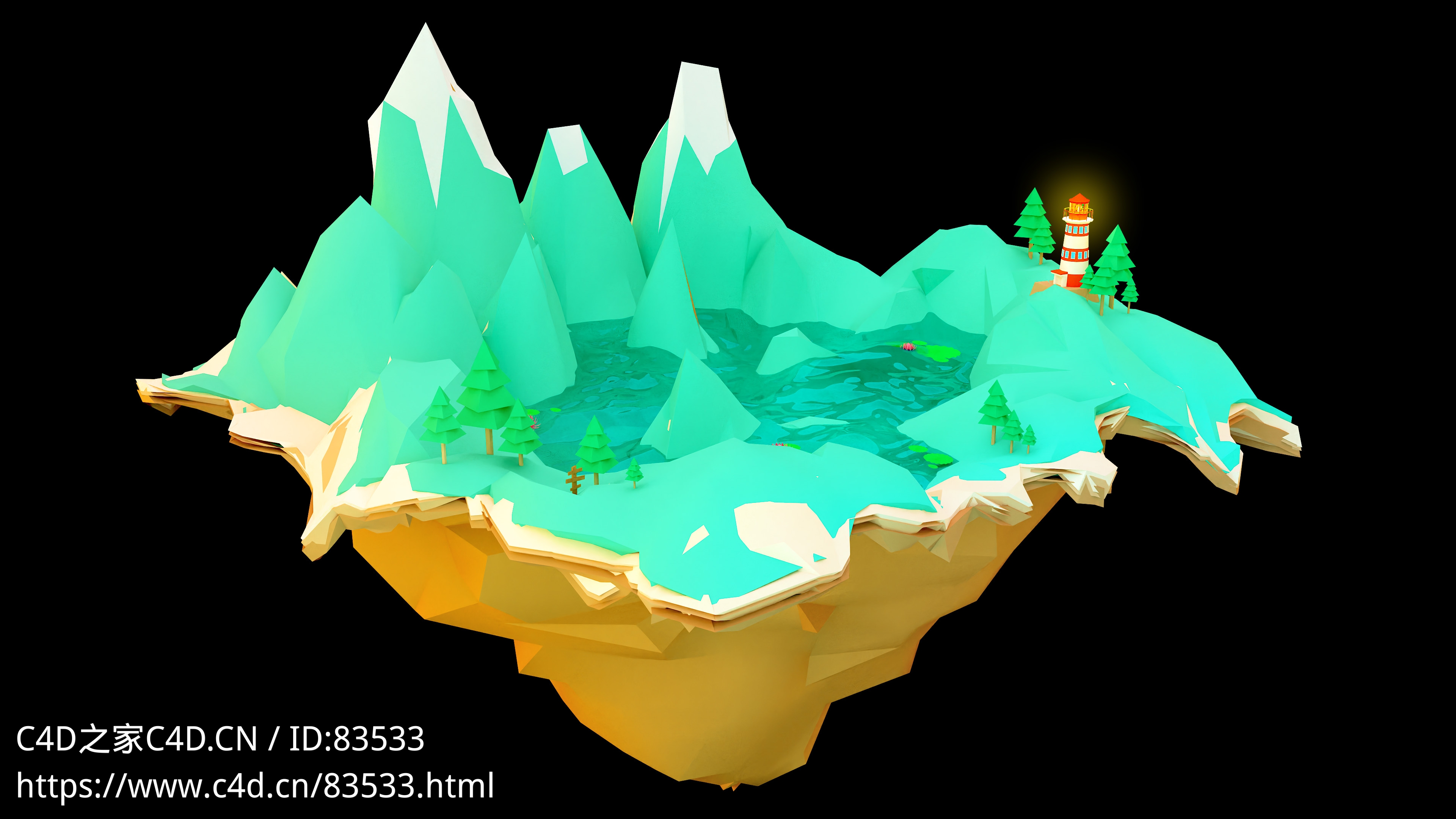 多边形卡通岛屿 - C4D之家 - 02.jpg