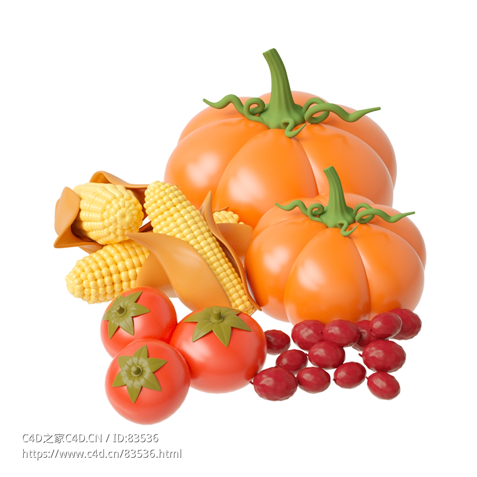 南瓜玉米红枣西红杮卡通模型