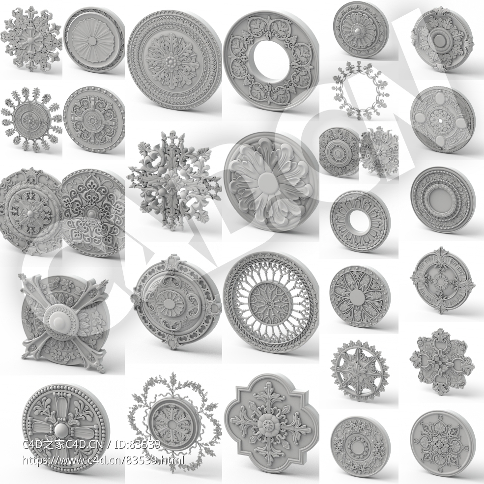 30个欧式雕花圆形装饰构件