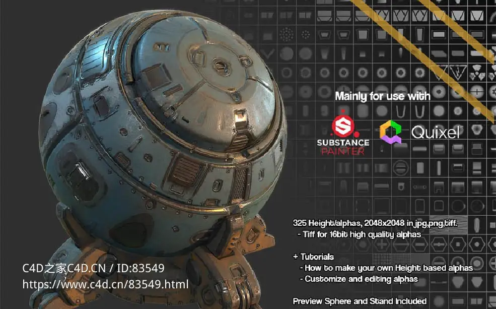 127幅硬面风格深度贴图素材SP Quixel 350 Hardsurface Height Alpha Volume 2