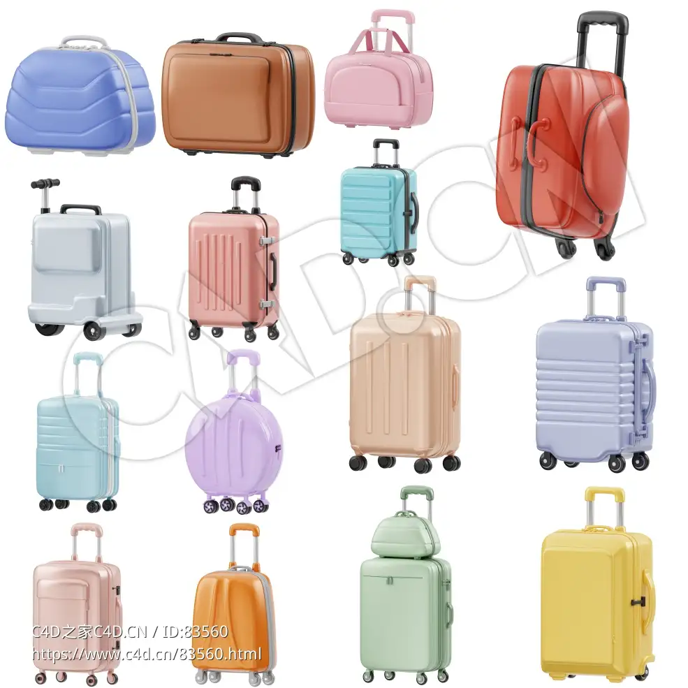 15个拉杆箱旅行箱皮箱行李箱卡通模型合集