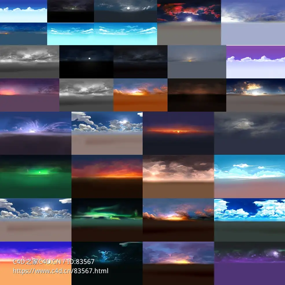43组卡通动漫风HDRI天空贴图环境素材Artstation – Cartoon & Stylized HDRI Sky