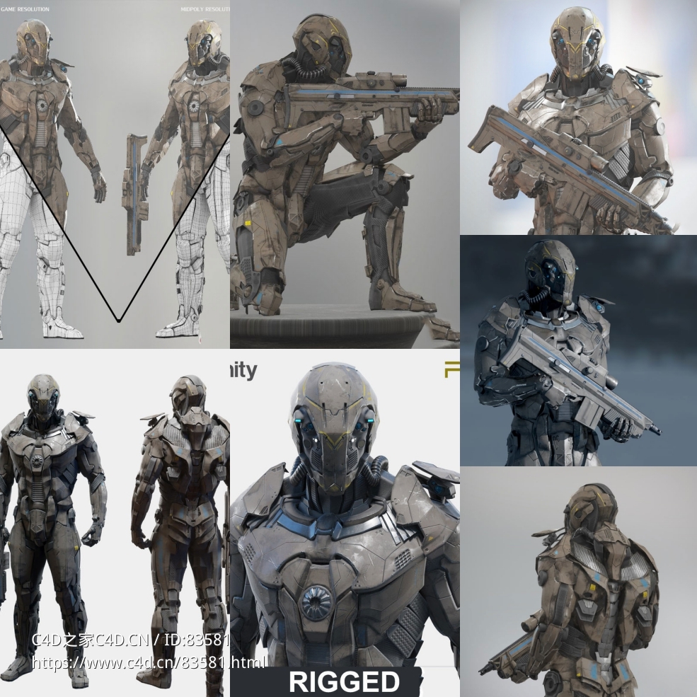 未来机器人机甲战士绑定模型robot soldier