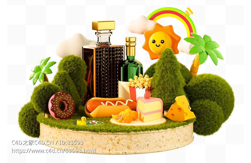 野餐食品卡通场景模型