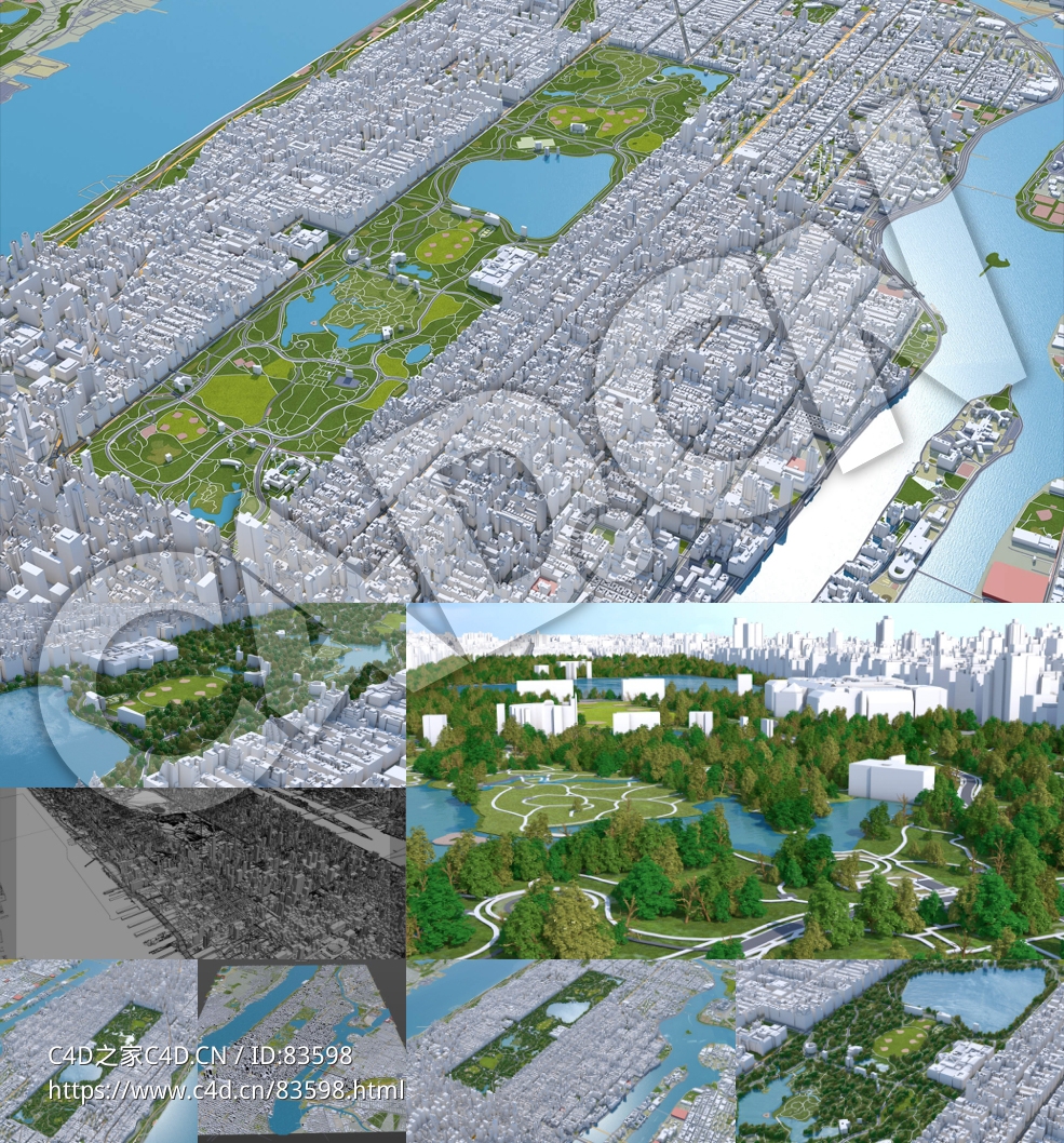 美国纽约曼哈顿中央公园城市规划场景模型Central Park - Manhattan NY