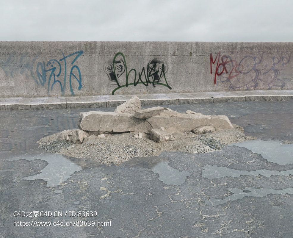 战后损毁模型：水泥柱头拆迁废料