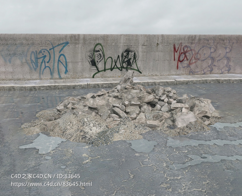 战后损毁模型：混凝土石渣废弃物