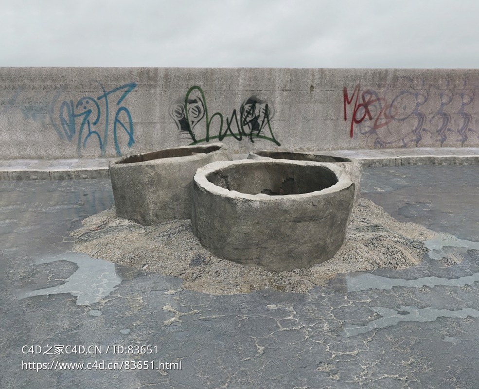 战后损毁模型：损毁的混凝土管道