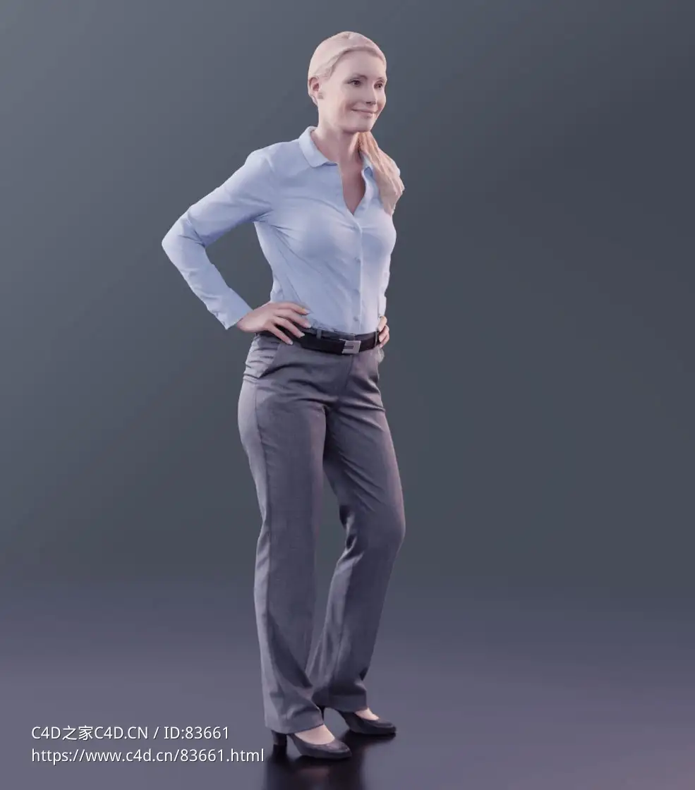 三维扫描写实人物叉腰站立的国外金发美女 - C4D之家 - 105.jpg