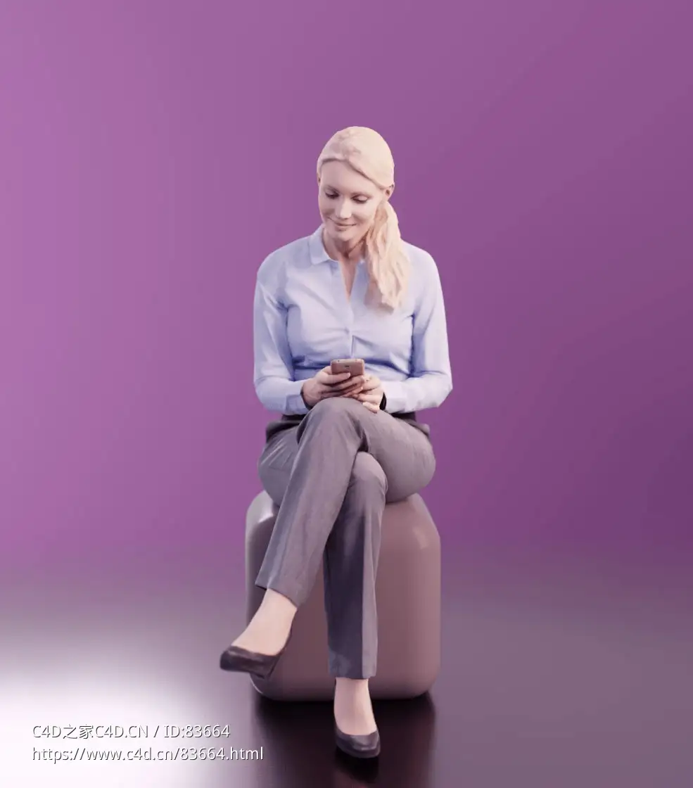 三维扫描写实人物坐着玩手机的国外金发美女 - C4D之家 - 108.jpg