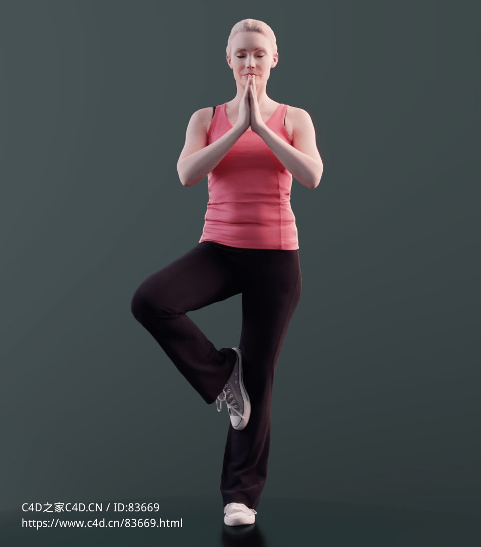 三维扫描写实人物单腿站立练瑜伽的金发女郎 - C4D之家 - 113.jpg