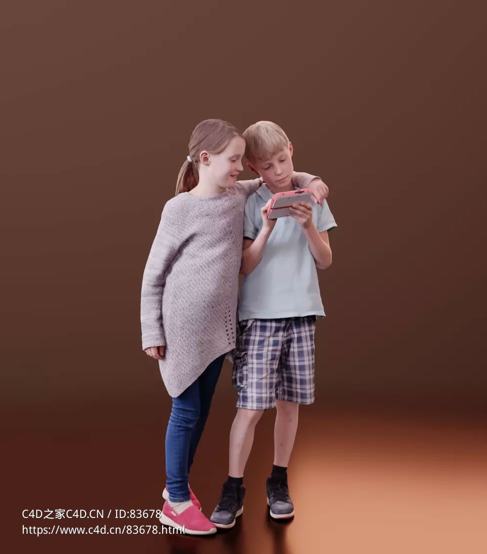 三维扫描写实人物勾肩搭背的男孩女孩玩手机 - C4D之家 - 122.jpg