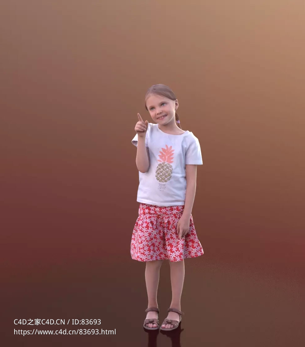 三维扫描写实人物害羞用手指点的国外小女孩 - C4D之家 - 137.jpg
