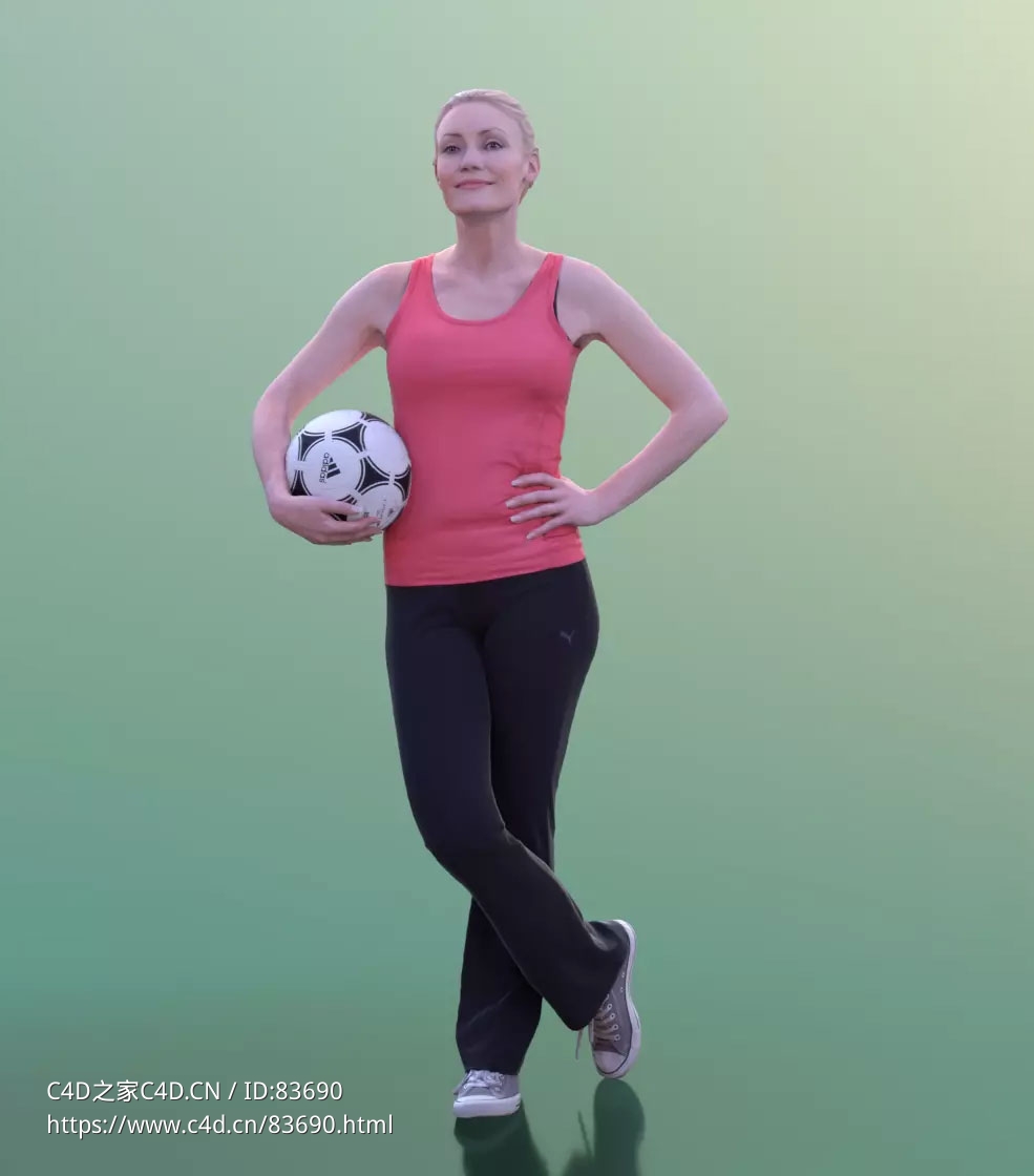 三维扫描写实人物右手抱足球的国外金发女人 - C4D之家 - 134.jpg