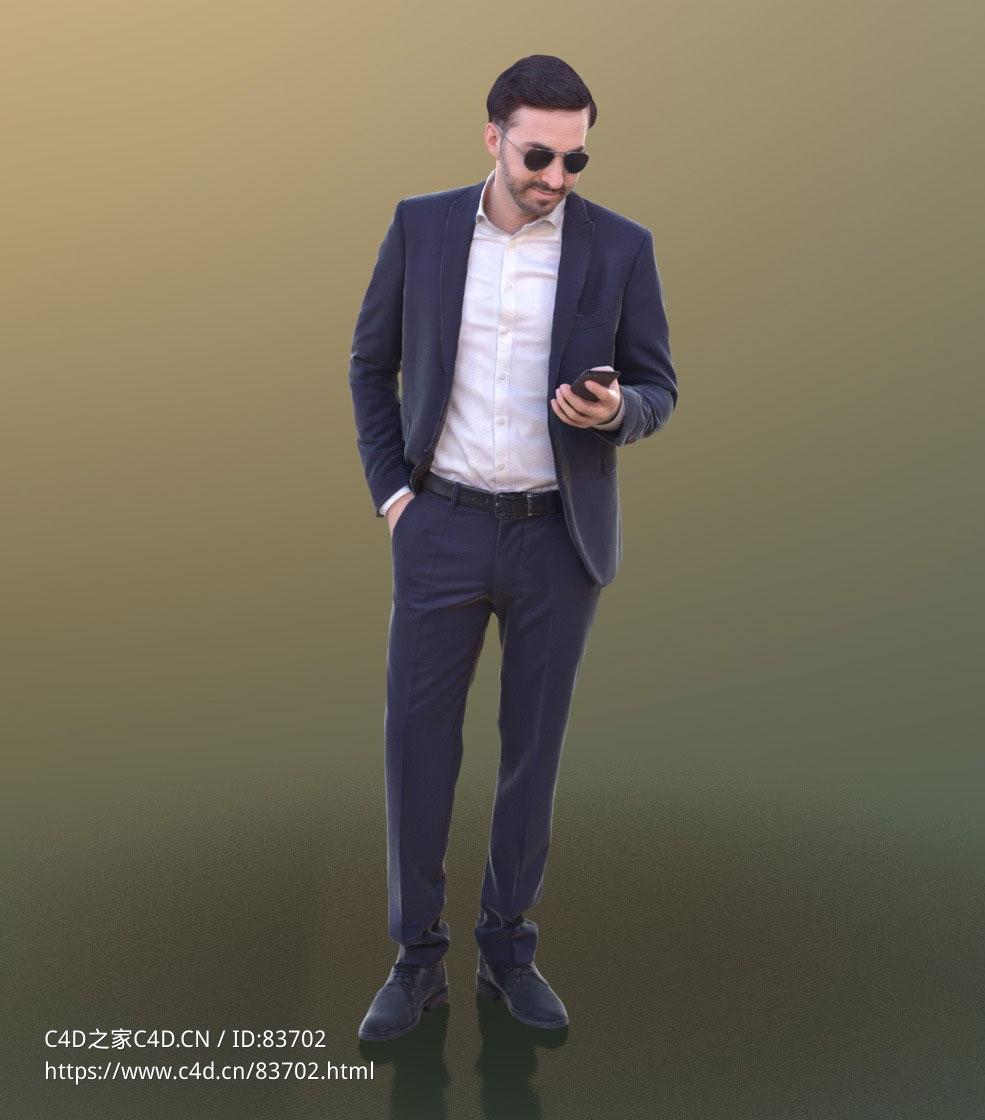 三维扫描写实人物穿西装戴墨镜看手机的国外男人 - C4D之家 - 146.jpg