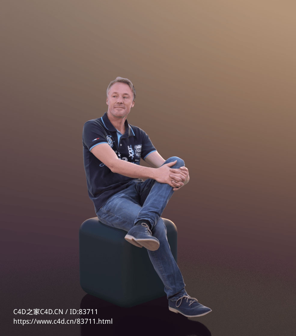 三维扫描写实人物跷腿双手抱腿扭头看的国外男人 - C4D之家 - 155.jpg