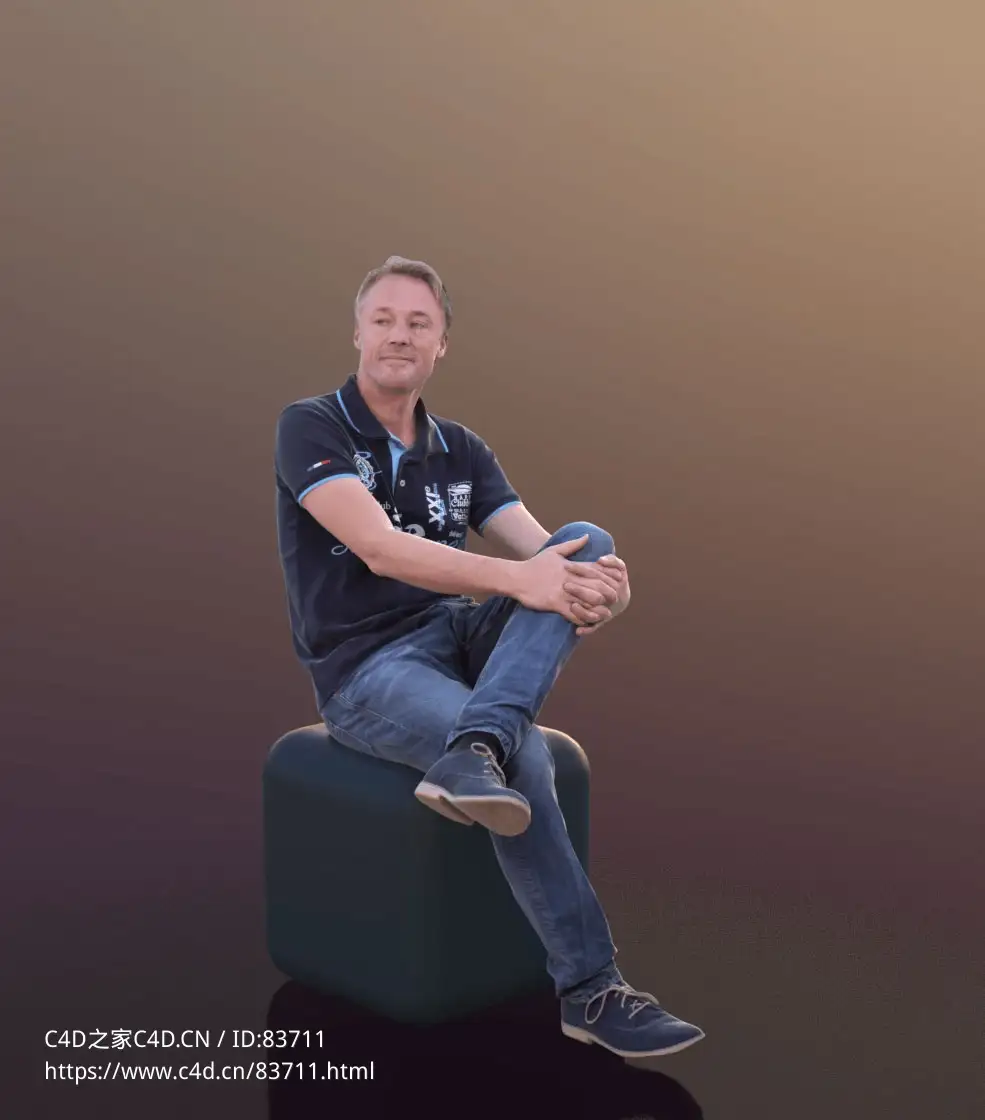 三维扫描写实人物跷腿双手抱腿扭头看的国外男人 - C4D之家 - 155.jpg