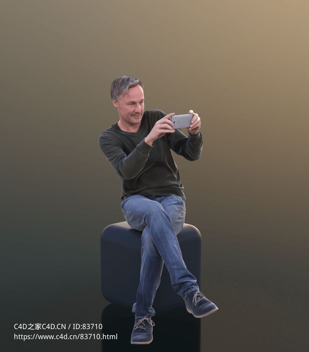 三维扫描写实人物坐着用手机拍照的国外男人 - C4D之家 - 154.jpg