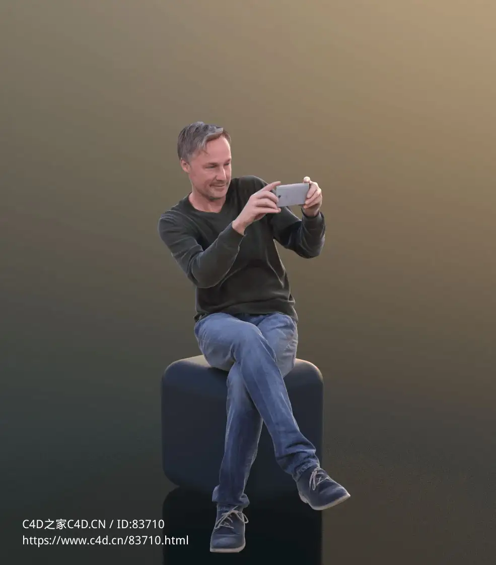 三维扫描写实人物坐着用手机拍照的国外男人 - C4D之家 - 154.jpg