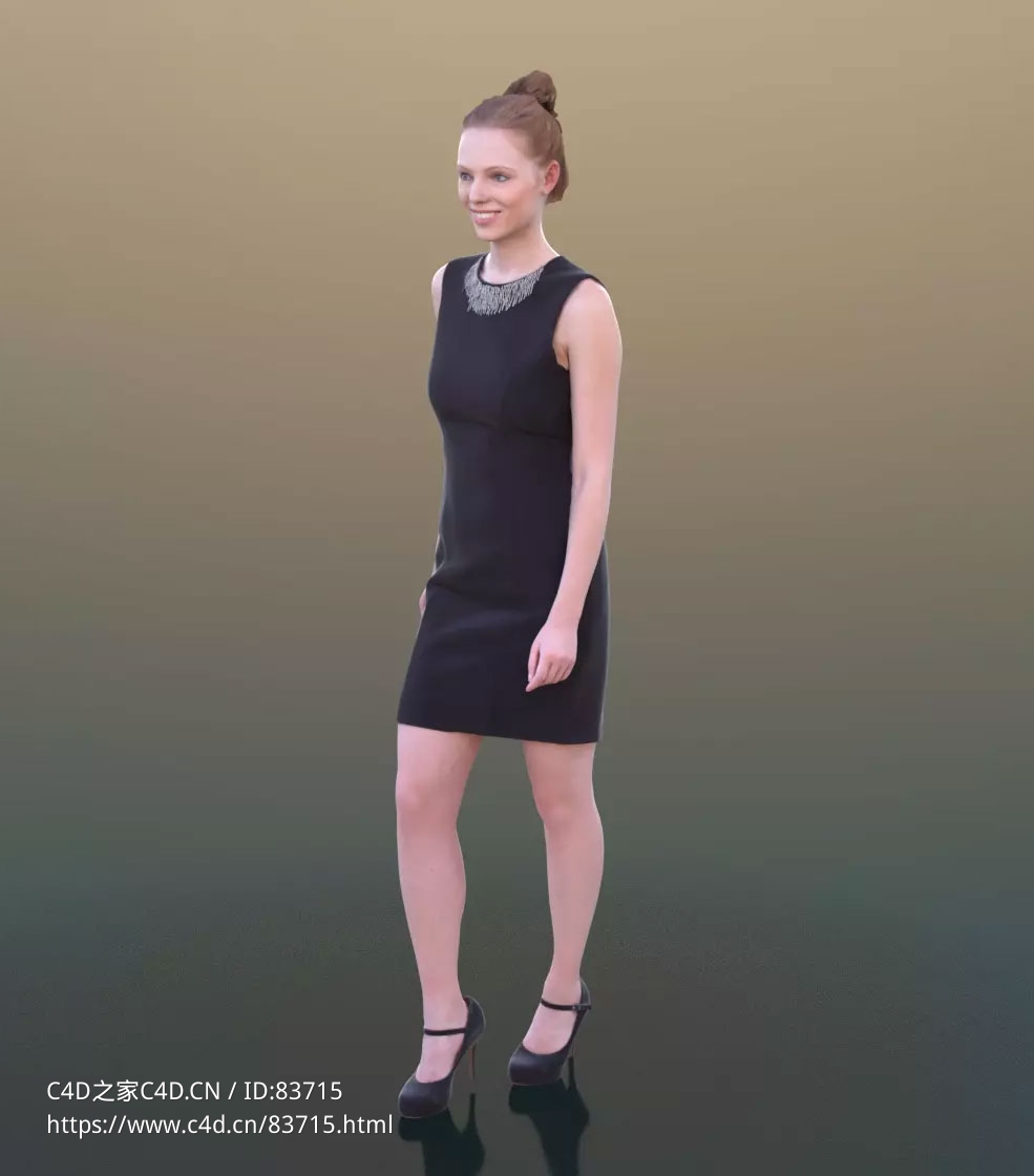 三维扫描写实人物穿黑色短裙行走的国外女性 - C4D之家 - 159.jpg