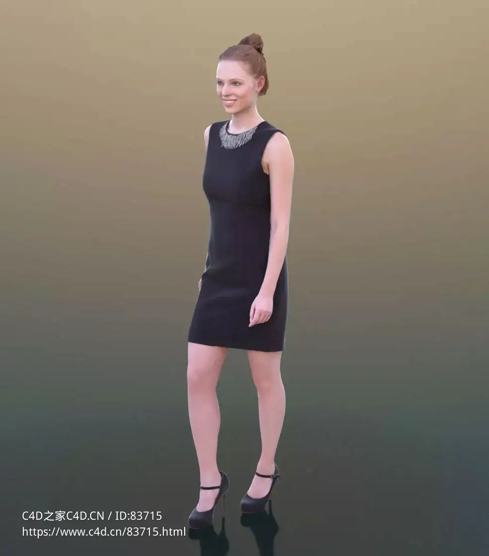三维扫描写实人物穿黑色短裙行走的国外女性 - C4D之家 - 159.jpg